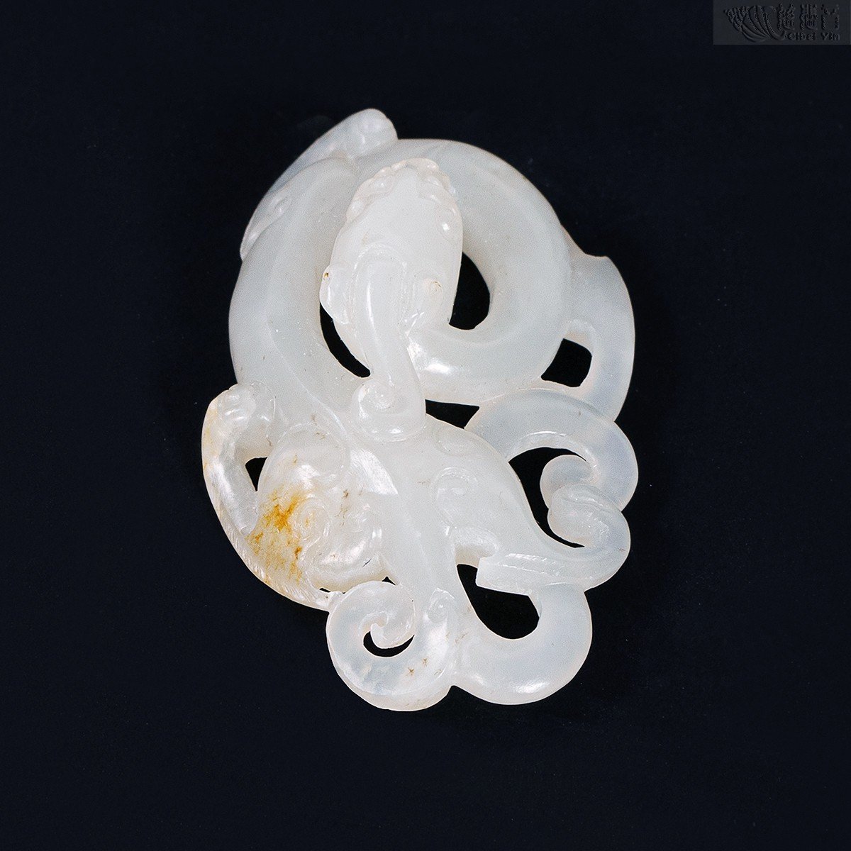 Qing Dynasty 19th Century Suet White Jade Chilong Pendant CiBeiYin