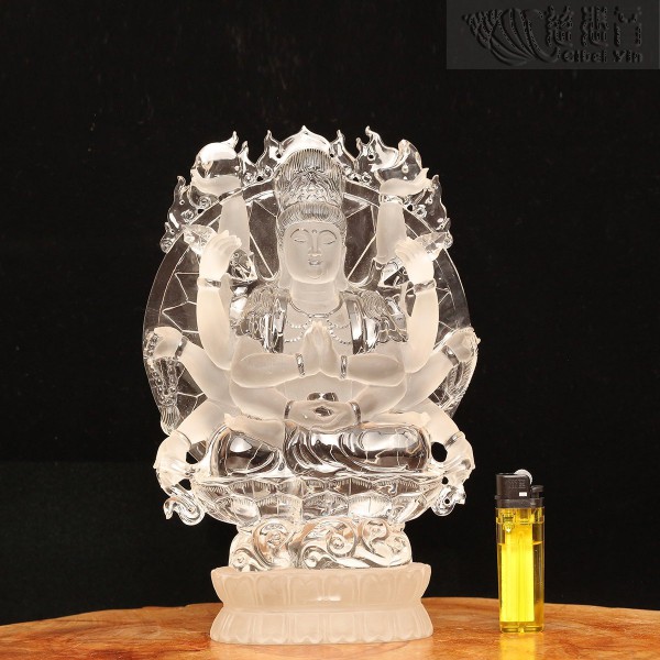 Twelve-arm Sitting Avalokiteshvara White Crystal figure