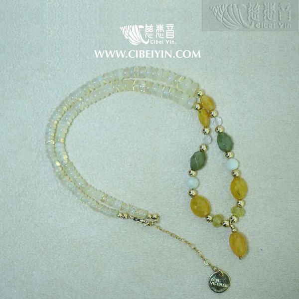 Happiness guard-Fancy sapphire morganite opal fluorite GF necklace