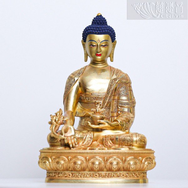 Gilt bronze - Medicine Buddha statue (21cm)