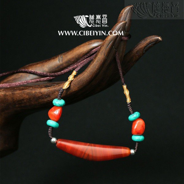 "Turning the tide" Horn-Shaped Dzi Bead- Special Grade A Necklace-14