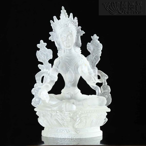 White Colored Glazed Crystal White Tara Statue