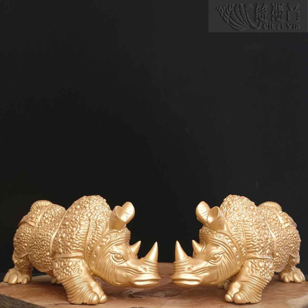 A pair of copper armor rhinoceros ornament---golden