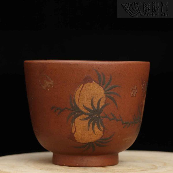 Red Clay teacups with peaches decoraction