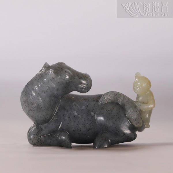 A Grey Jade 'Horse and Monkey' Group