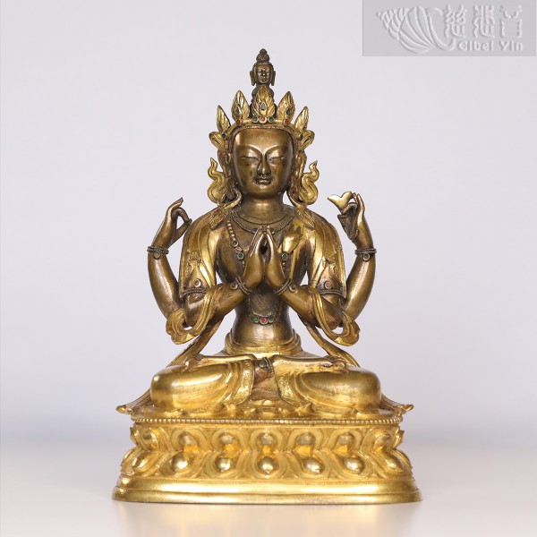 Gilt Bronze Figure of Four Armed Avalokitesvara 