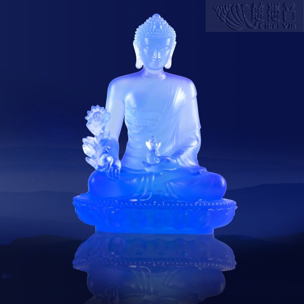 Divine Glazed Crystal Medicine Buddha Statue- Purplish Blue(Big)
