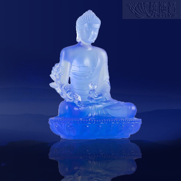 Divine Glazed Crystal Medicine Buddha Statue- Purplish Blue(Small)