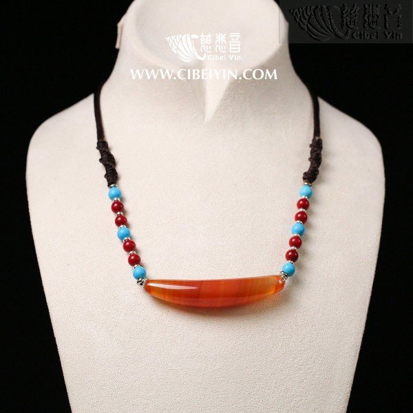 Horn-Shaped Dzi Bead- Special Grade  Necklace-18
