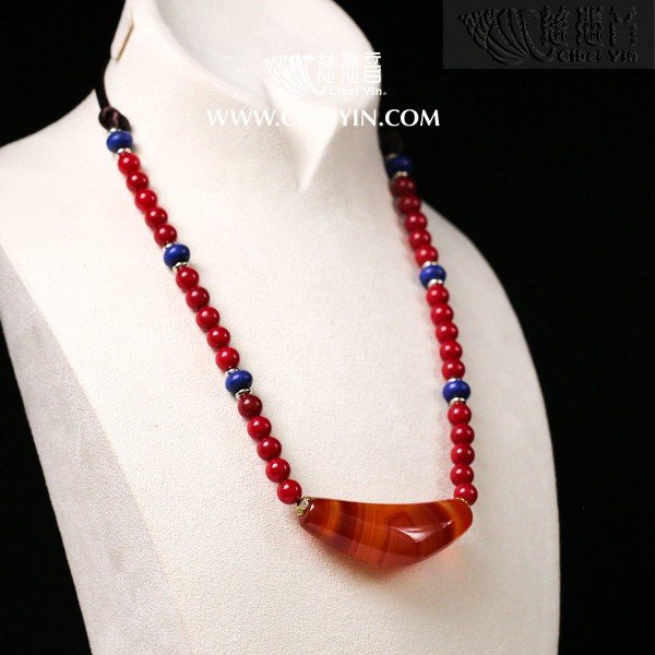 Horn-Shaped Dzi Bead- Special Grade  Necklace-19