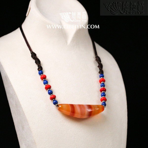 Horn-Shaped Dzi Bead- Special Grade  Necklace-22