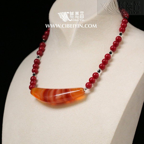Horn-Shaped Dzi Bead- Special Grade  Necklace-39