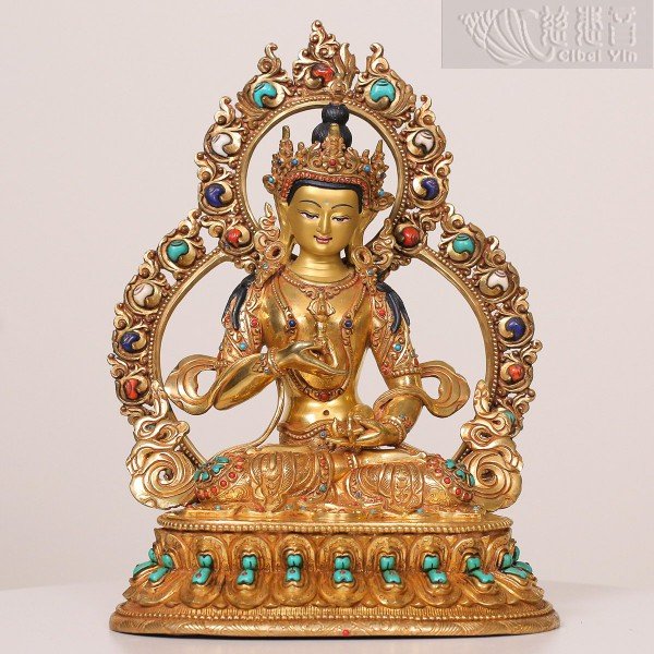 Gilt Bronze Statue of Vajrasattva with Inlaid Gems (26cm)