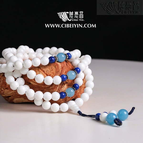 Milky White Tridacna 108 Prayer Beads - 8mm -1１