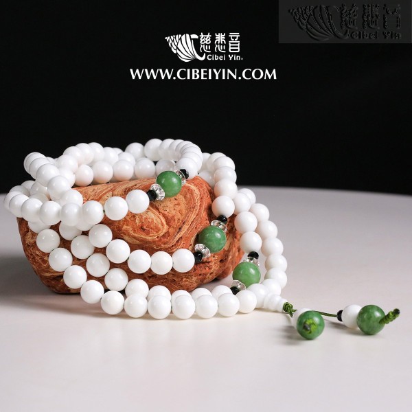 Milky White Tridacna 108 Prayer Beads - 8mm -9