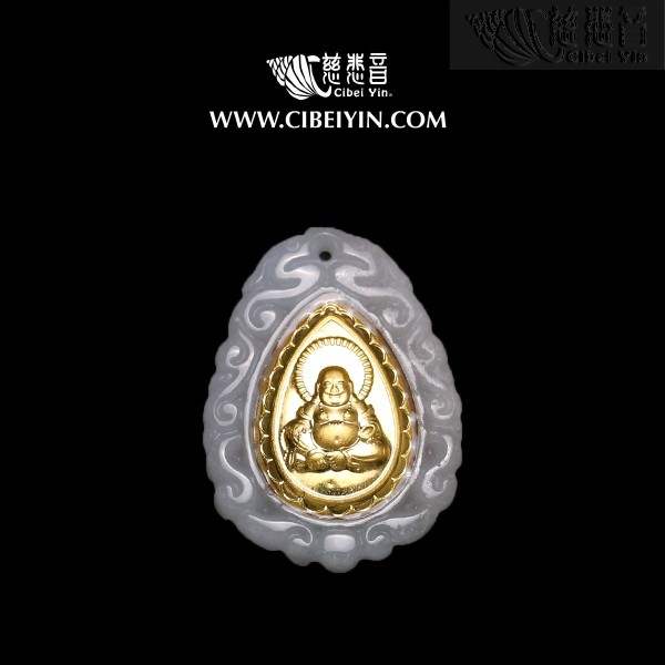 Gold-Inlaid Jade Maitreya Buddha Pendant – 2148
