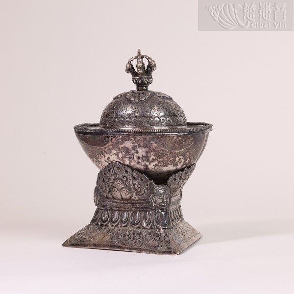 19th Century Tibetan Silver Kapala Offering Cup