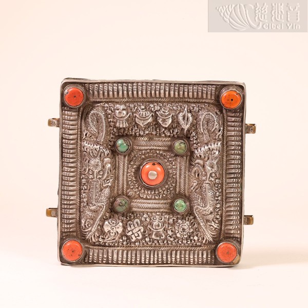 19th Century Silver Square Tibetan Amulate Box