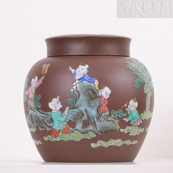 Chinese Painted Zisha Tea Canister-Grandmaster JinBodhi's Collection