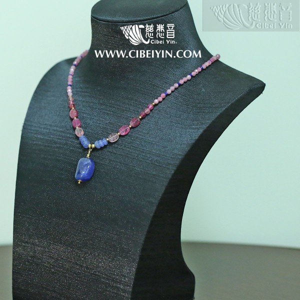 "Lotus pond moonlight" Sapphire Necklace-3