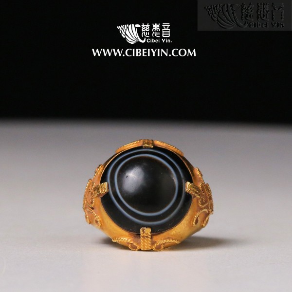 Ancient Dzi Bead Gold Ring-6 (Natural Heaven's Eye Dzi Bead)