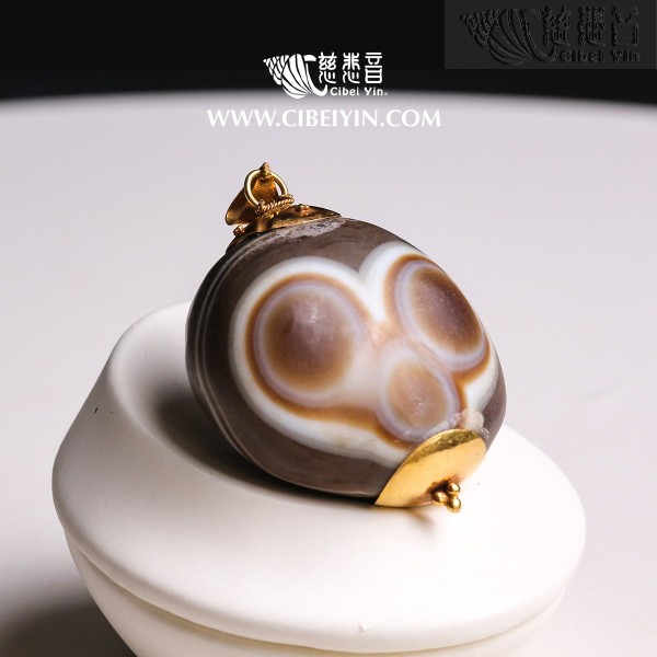 Natural Three-Eyed Dzi Bead King pendant-3