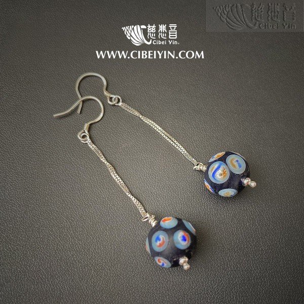 Black color Glazed Crystal Earrings 417-14