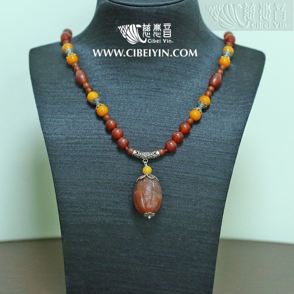 "May everything go as you wish"Old Glazed Crystal Necklace  23-9