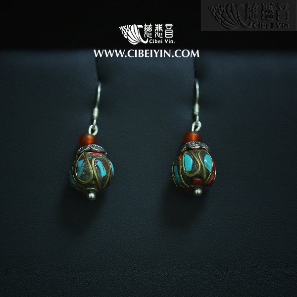 Turquoise Red Orb Earrings 428-10
