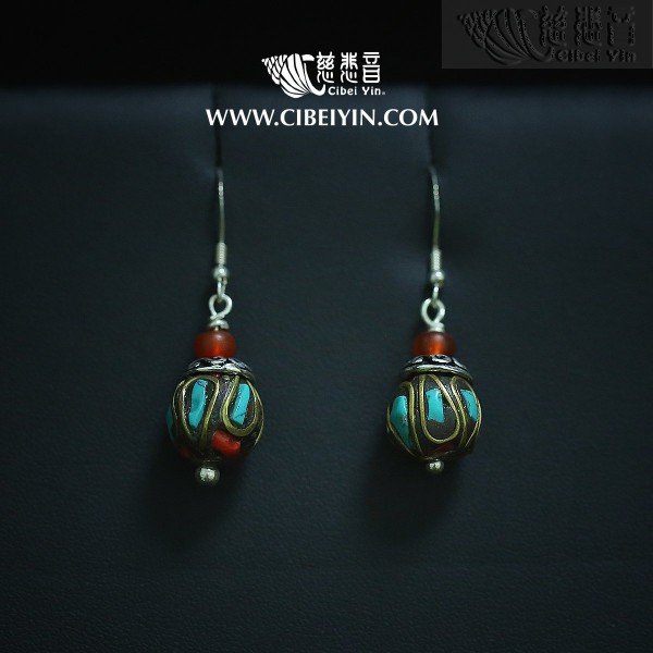 Turquoise Red Orb Earrings 428-12
