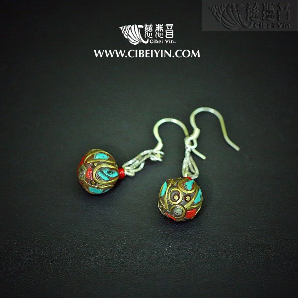 Turquoise Red Orb Earrings 28-17
