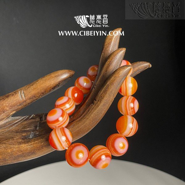 Grade A Natural Agate Read Dzi Bead Bracele-012