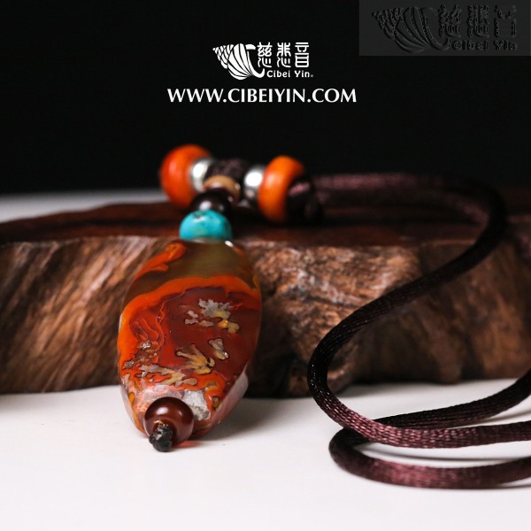 "Lotus Pond Pavilion"True Fire Stone Necklace-18-009