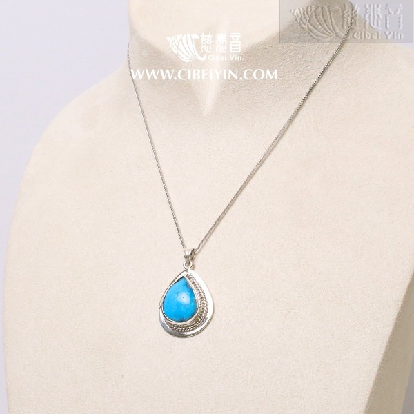 Natural Turquoise Silver Pendant-5A2