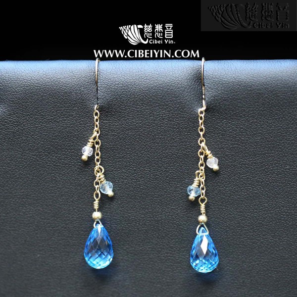 Blessings Water Drop from the sky-Swiss Blue Topaz Aquamarine GF earrings