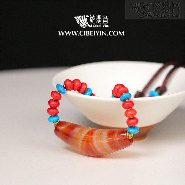 Horn-Shaped Dzi Bead- Special Grade  Necklace-14