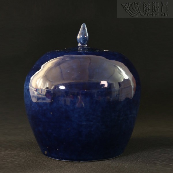 Grandmaster JinBodhi's Antiquities Collections-Indigo-glazed Apple-shaped Vase with Lid
