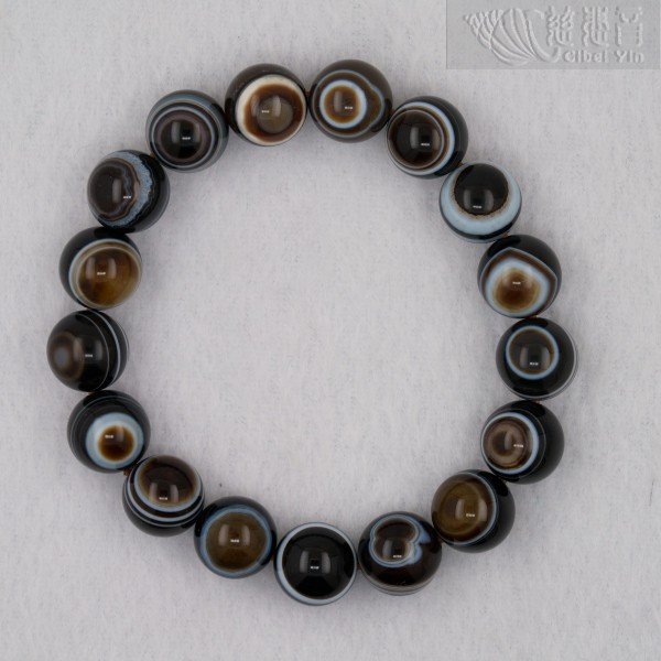 Grade A Natural Agate Dzi Bead Bracelet 12mm