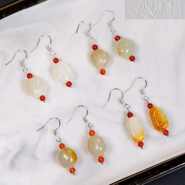 Hetian Jade Natural-Shaped Seed Earrings-1