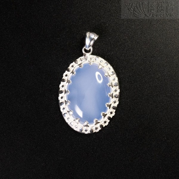 Natural Blue Chalcedony Silver Pendant (Large) -B