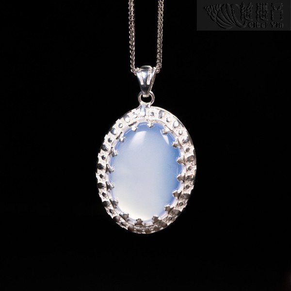 Natural Blue Chalcedony Silver Pendant (Large) -A
