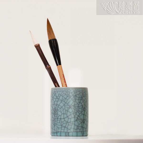 Pale Blue Iron Crackle Glaze Brush Pot  (Small)