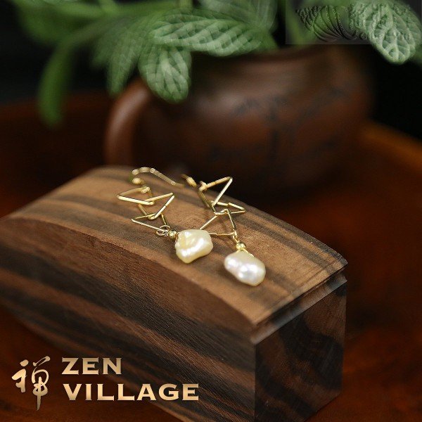 Gold Filled Triangle Baroque-pearl Earrings