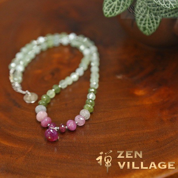 Wish accomplishment-Fancy sapphire morganite prehnite 925 silver necklace