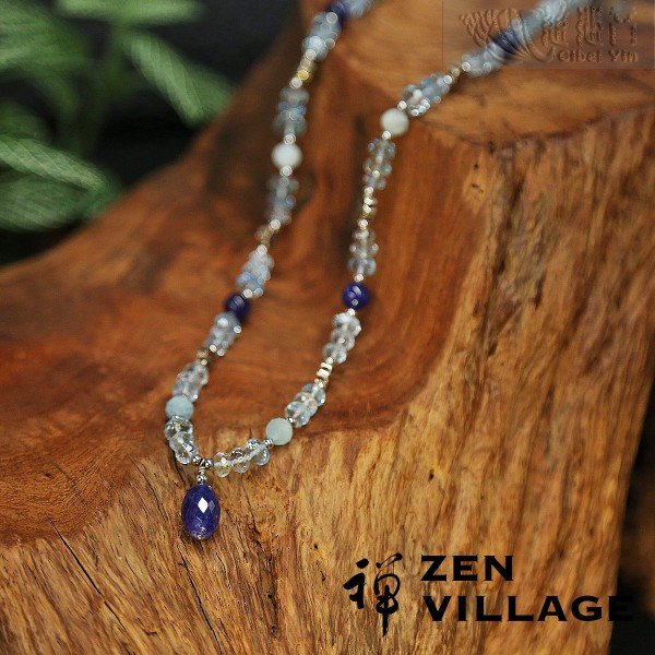 Meet vitality Fancy sapphire morganit sapphire aquamarine 925 silver necklace 