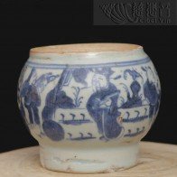 "Ming Dynasty Jiajing Blue and White Fortune, Prosperity, Longevity Scholarly Small Jar"