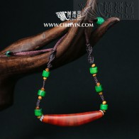  "Turning danger into safety" Horn-Shaped Dzi Bead- Special Grade A Necklace-12