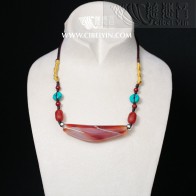  "Riding on clouds"Horn-Shaped Dzi Bead- Special Grade  Necklace-01
