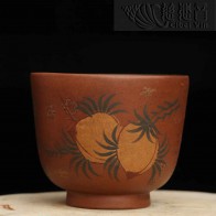 Red Clay teacups with peaches decoraction