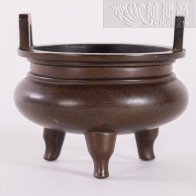 Bronze Inlaid Silver Wire Stone Old Man Shouzi Pattern Ding Furnace